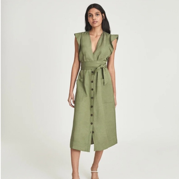 NWT REISS Emma Linen blend midi dress - Picture 1 of 9